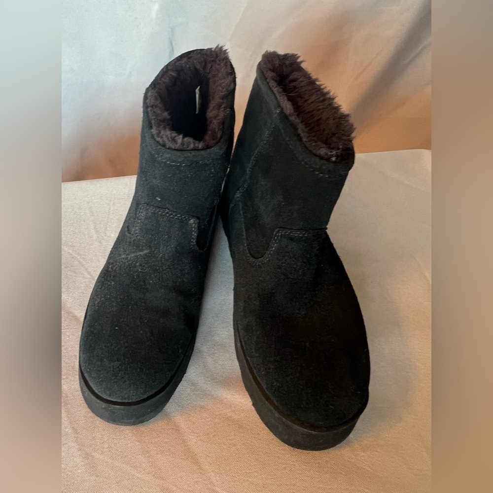 NWOT Black Suede Fur-Lined Boots